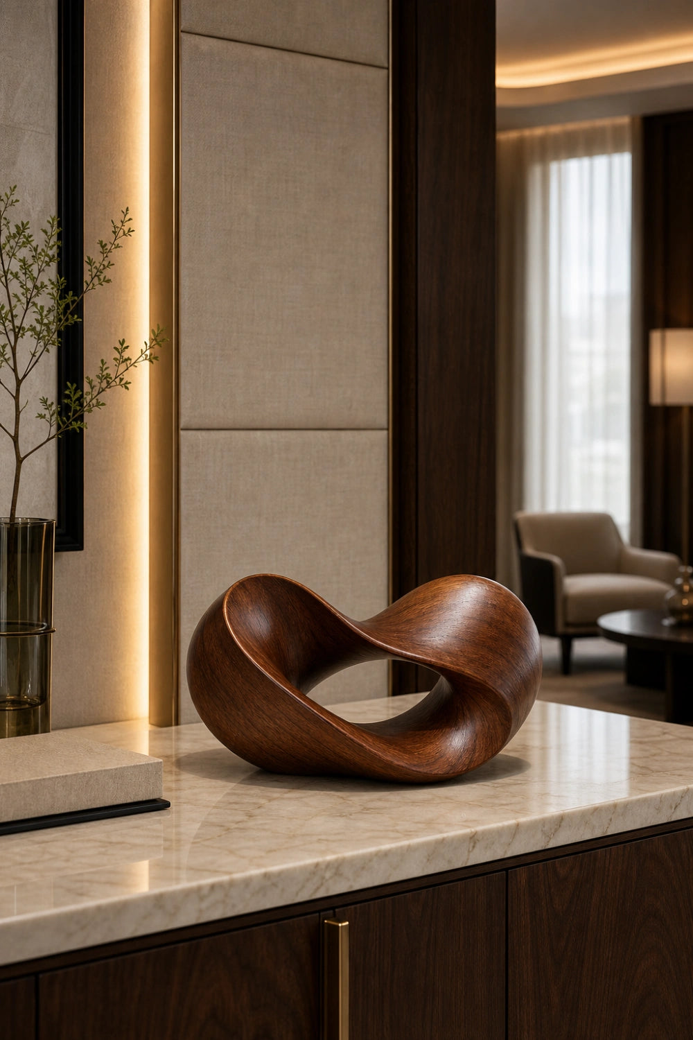 Endless Loop Wood Sculpture | Abstract Mobius Strip Decor | Sophisticated Gift