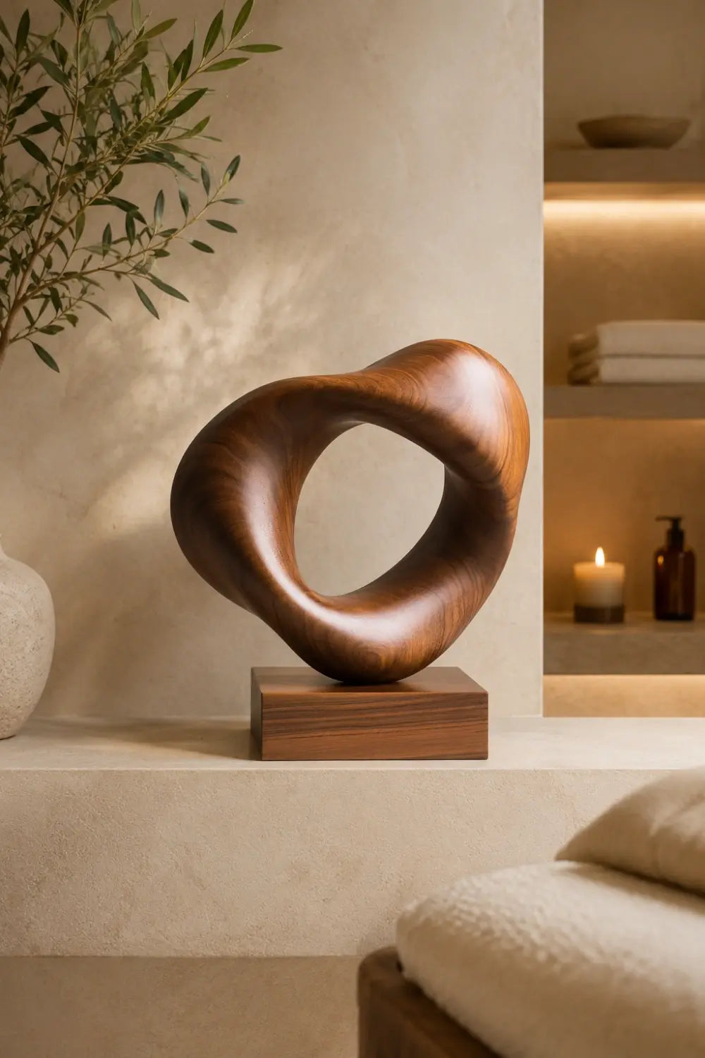 Biomorphic Wood Loop Sculpture | Organic Modern Home Accent