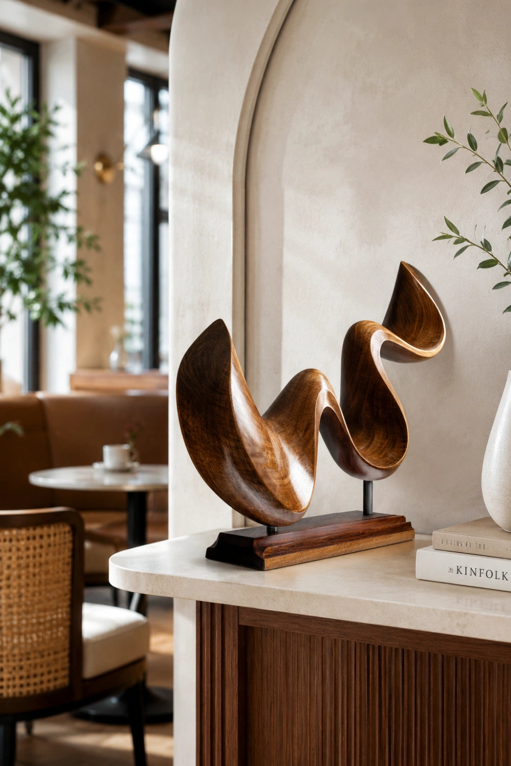 Fluid Ribbon Wood Sculpture | Modernist Tabletop Art Object