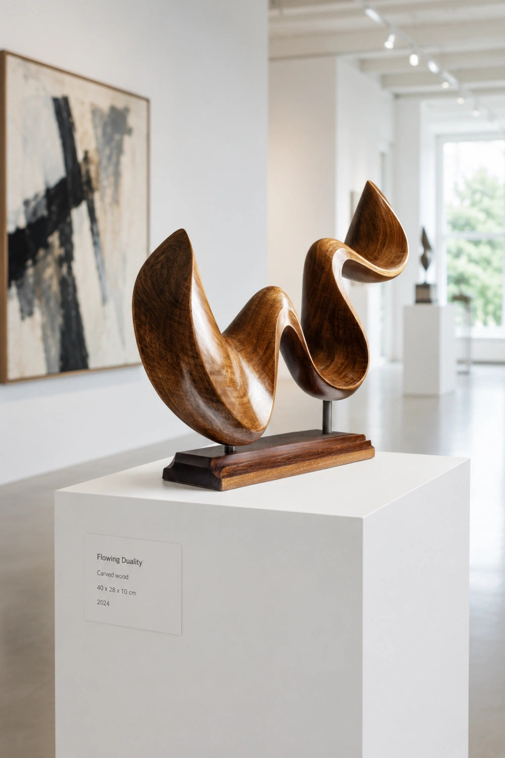 Fluid Ribbon Wood Sculpture | Modernist Tabletop Art Object