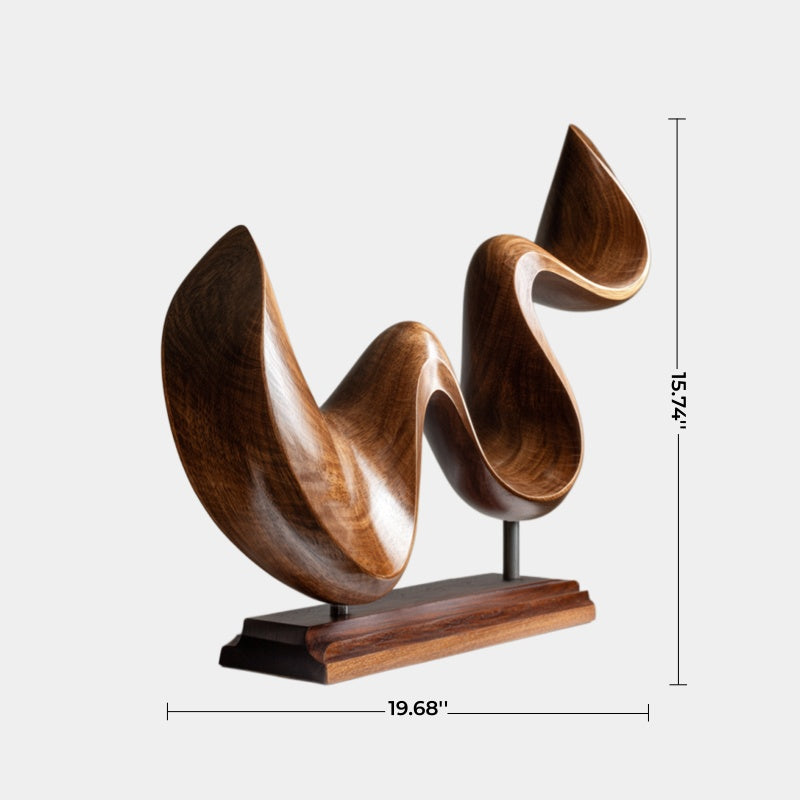 Fluid Ribbon Wood Sculpture | Modernist Tabletop Art Object