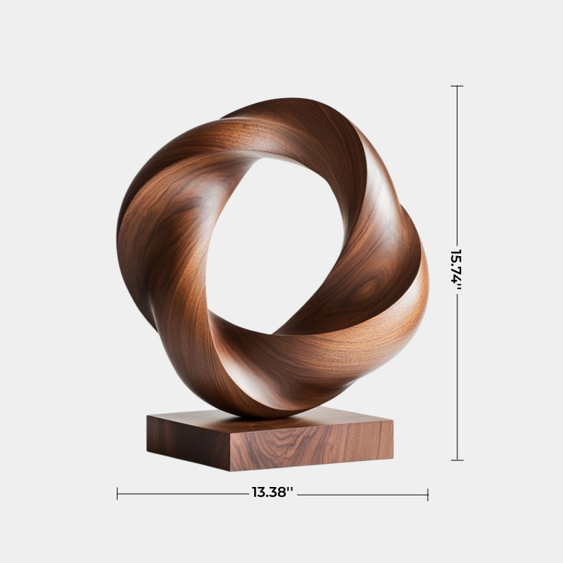 Twisted Torus Wood Sculpture | Contemporary Vortex Ring Decor | Sophisticated Gift