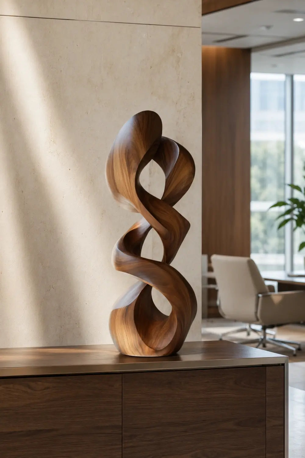 Interwoven Double Helix Wood Sculpture | Kinetic Modern Column Decor