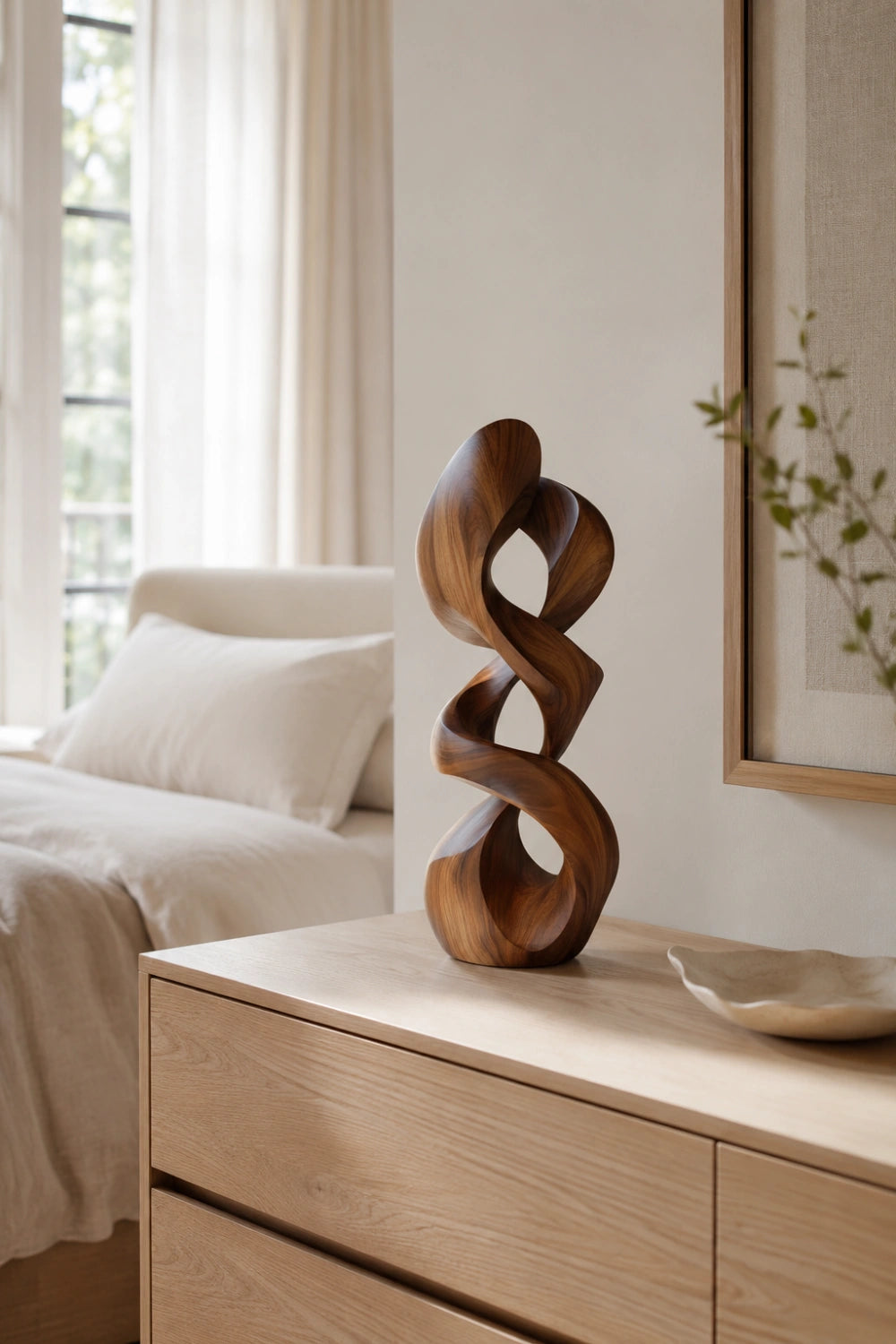 Interwoven Double Helix Wood Sculpture | Kinetic Modern Column Decor