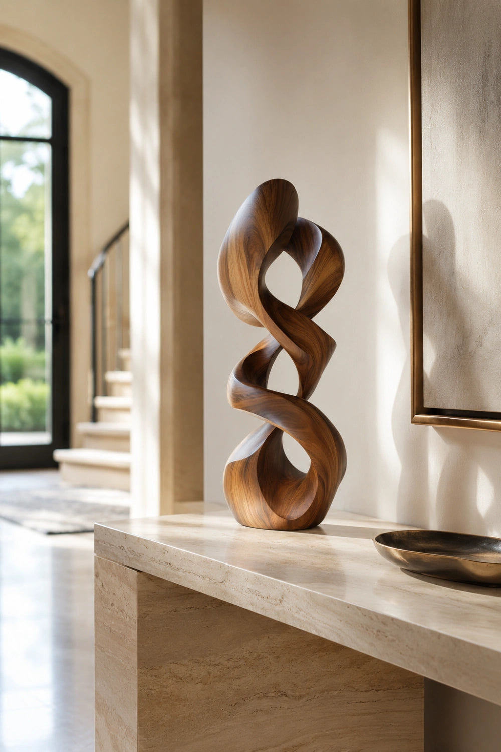 Interwoven Double Helix Wood Sculpture | Kinetic Modern Column Decor