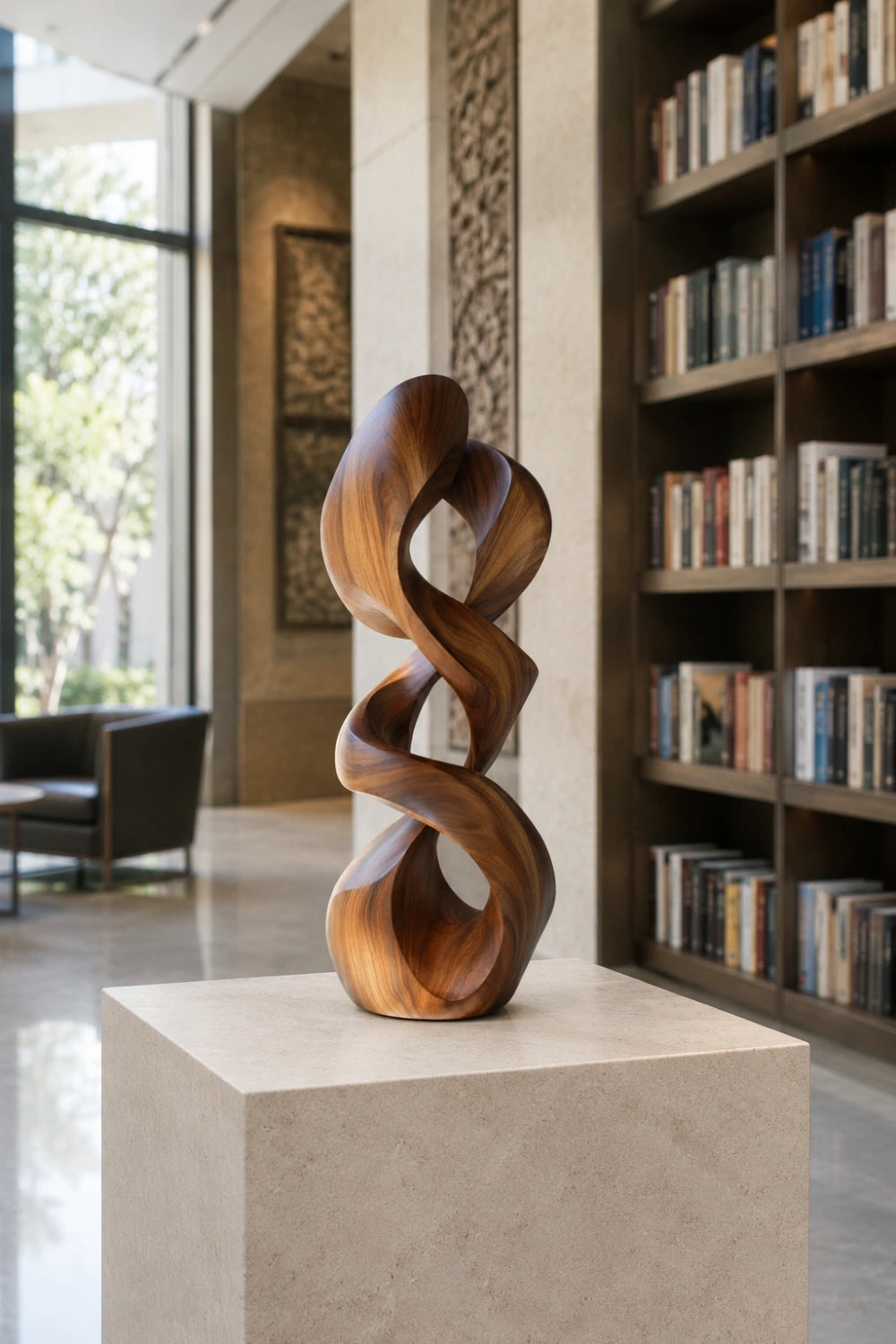Interwoven Double Helix Wood Sculpture | Kinetic Modern Column Decor