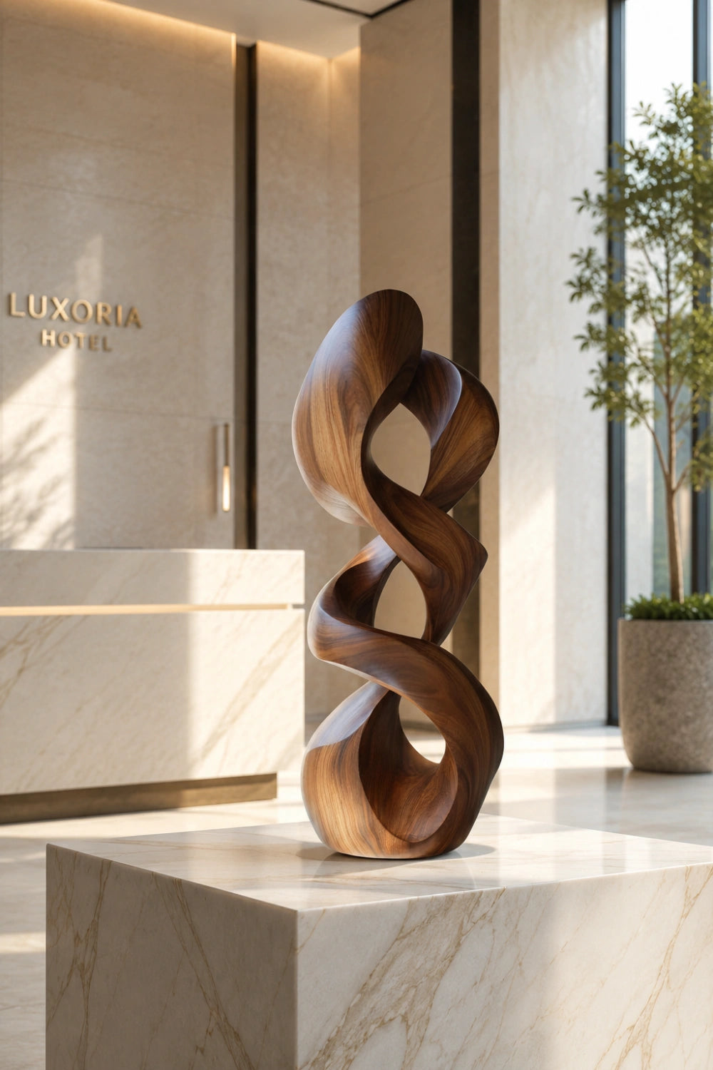 Interwoven Double Helix Wood Sculpture | Kinetic Modern Column Decor