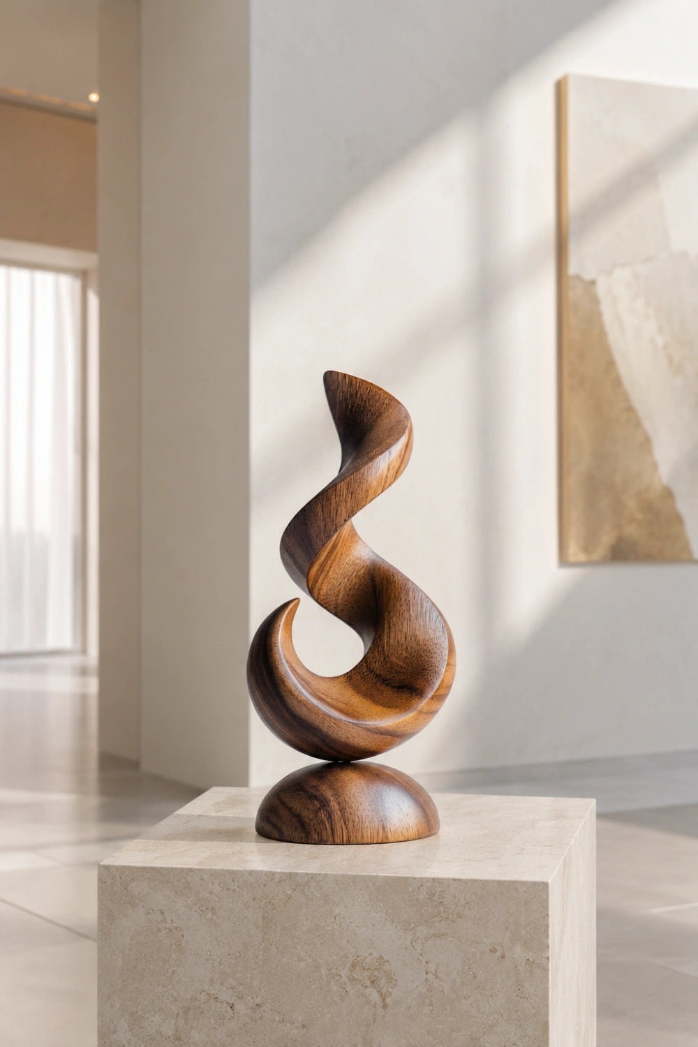 Abstract Flame Wood Sculpture | Contemporary Wave Art Decor