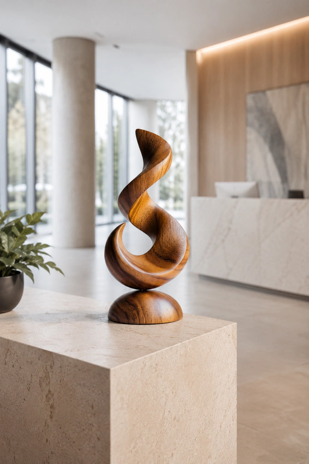 Abstract Flame Wood Sculpture | Contemporary Wave Art Decor