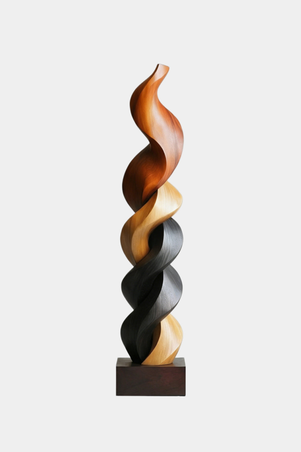 Large Multi-Wood Spiral Sculpture | Tri-Tone Totem Corner Decor | Luxury Statement Art Piece