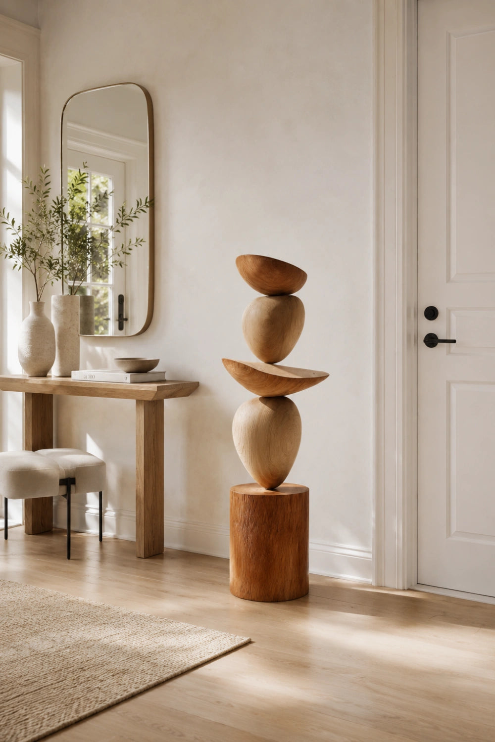 Large Balanced Wood Cairn Sculpture | Zen Stacked Stone Decor | Minimalist Totem Art