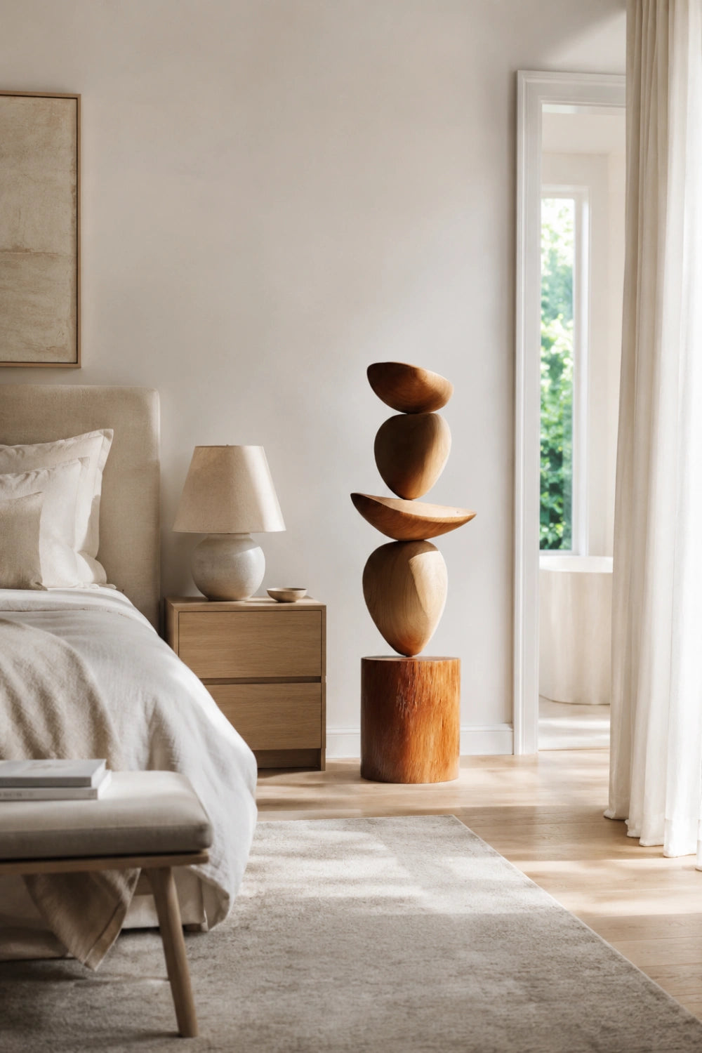 Large Balanced Wood Cairn Sculpture | Zen Stacked Stone Decor | Minimalist Totem Art