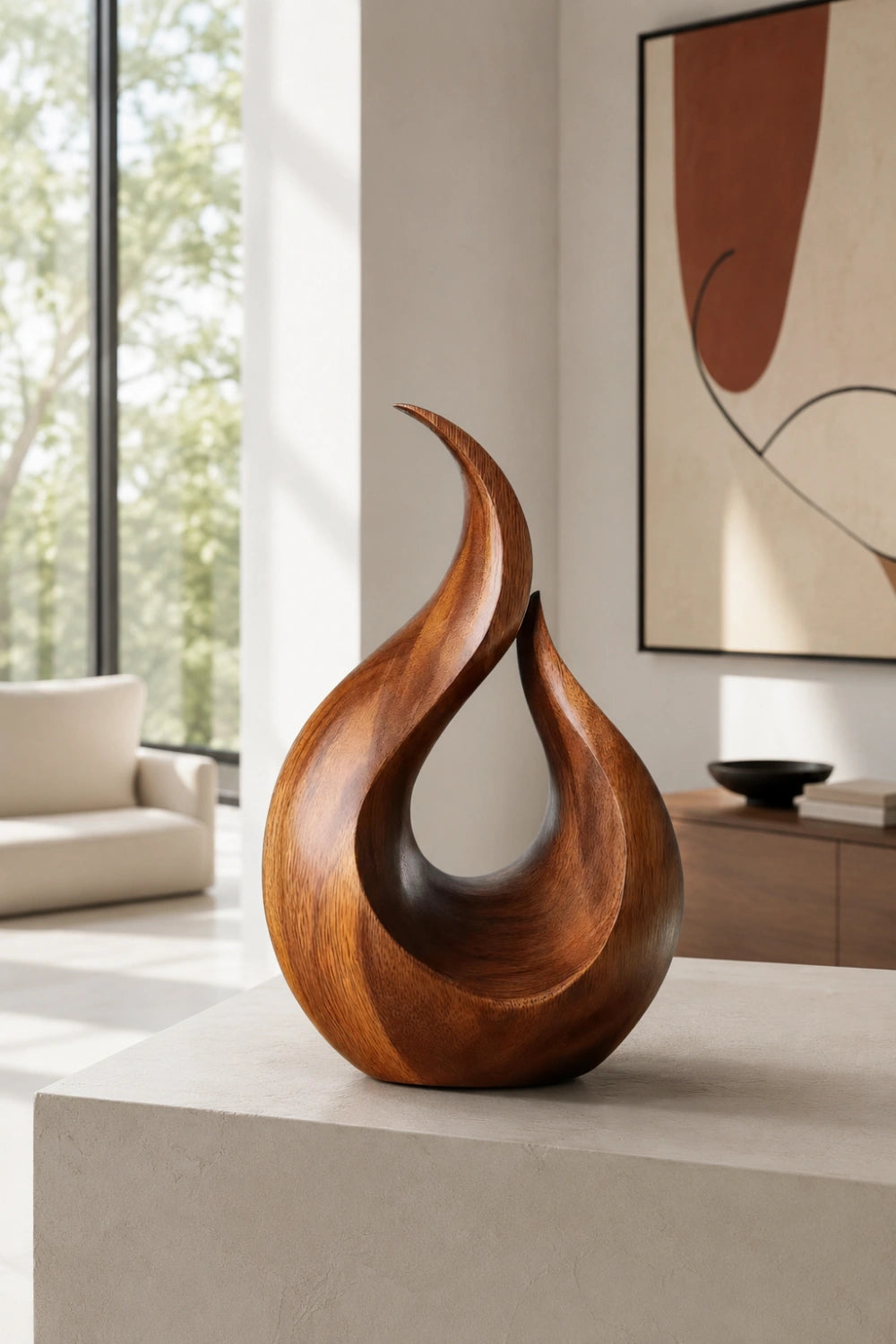 Abstract Wood Flame Sculpture | Tabletop Organic Statue | Modern Desk & Shelf Decor