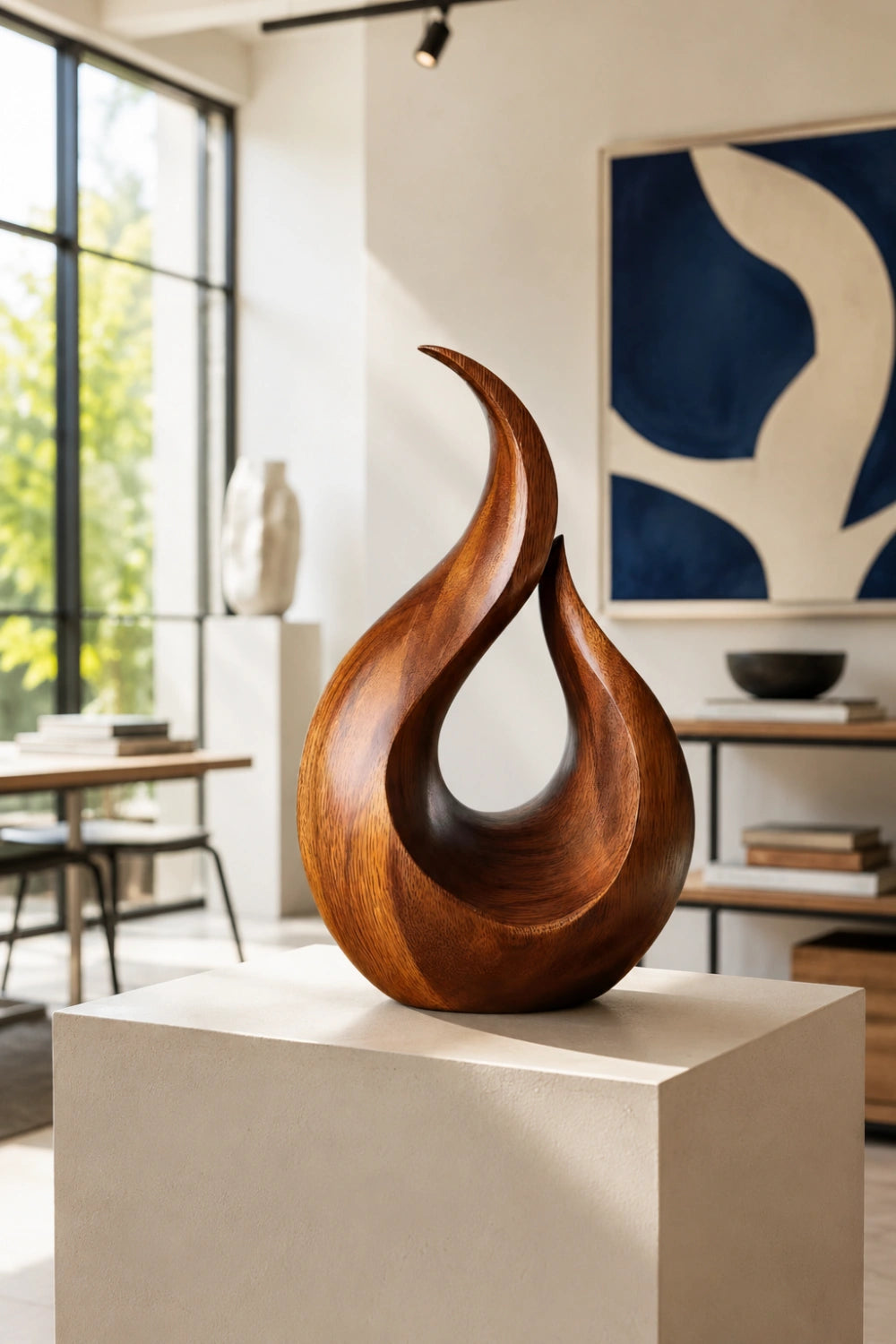 Abstract Wood Flame Sculpture | Tabletop Organic Statue | Modern Desk & Shelf Decor