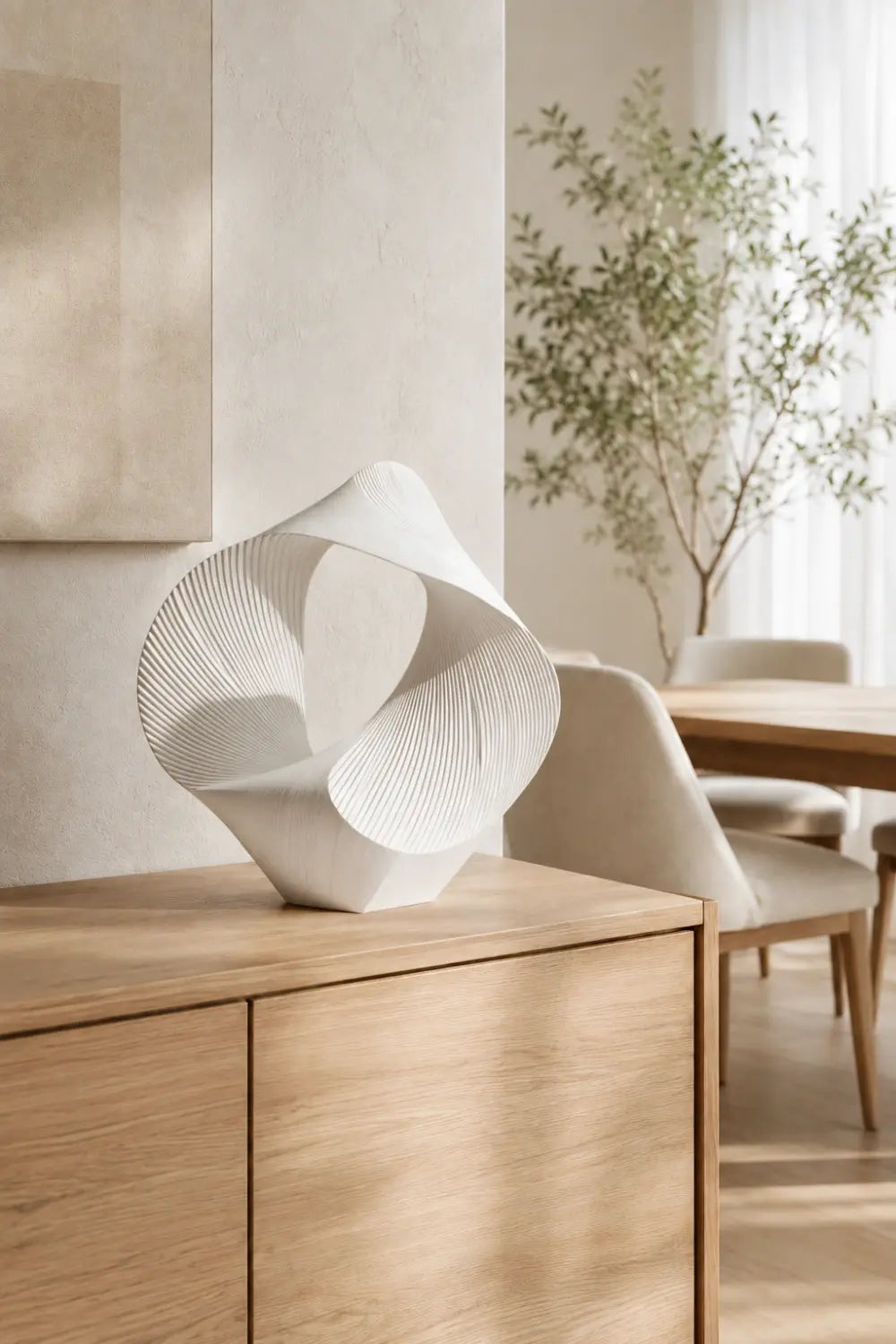 Abstract Wood Sculpture | Fluted Geometry Statue | Modern Tabletop Art