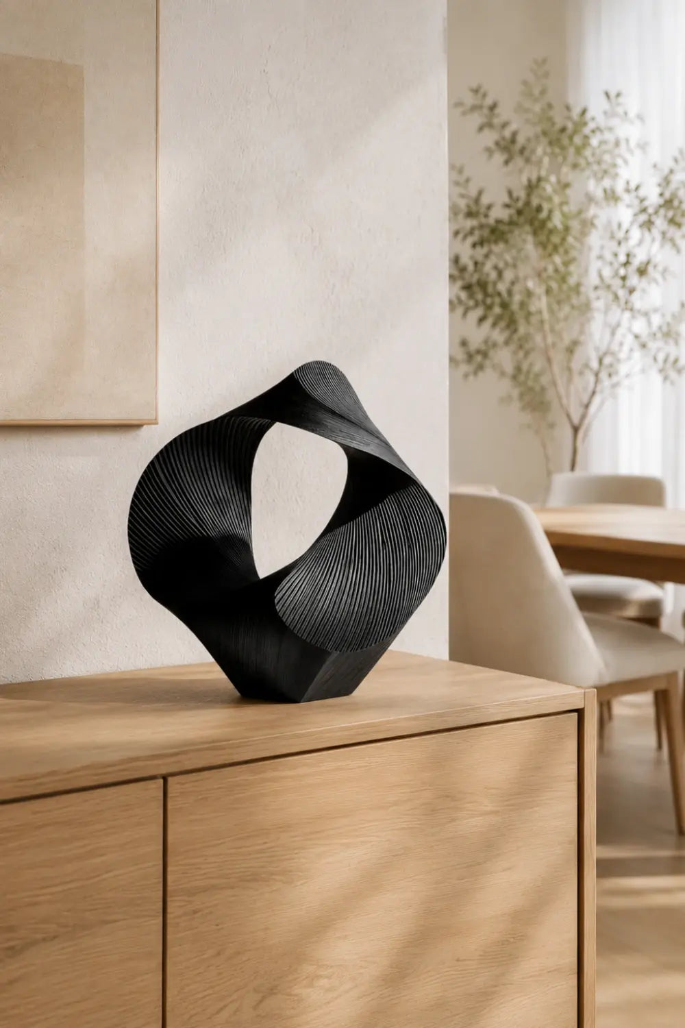 Abstract Wood Sculpture | Fluted Geometry Statue | Modern Tabletop Art
