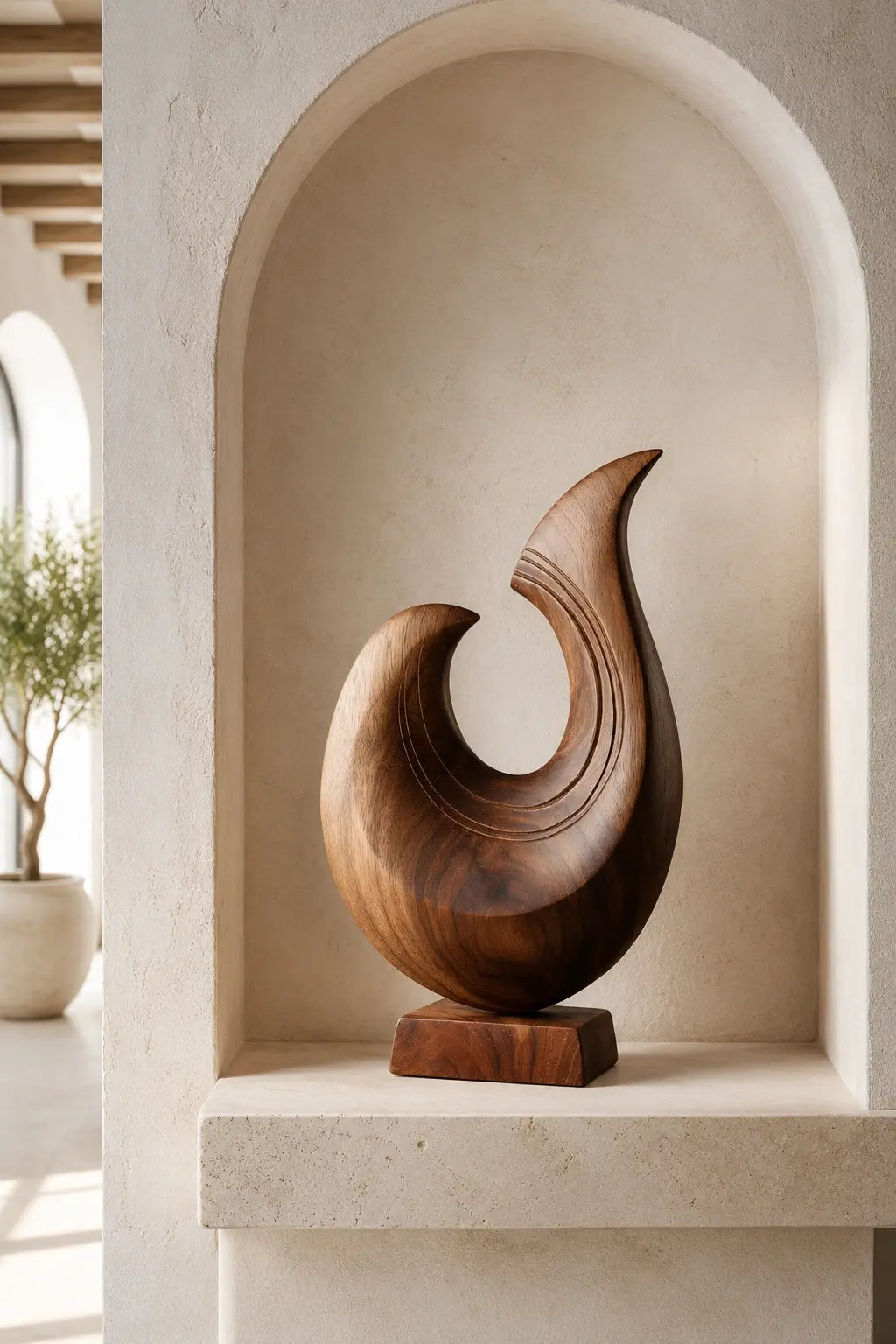 Abstract Wood Wave Sculpture | Carved Ocean Crest Decor