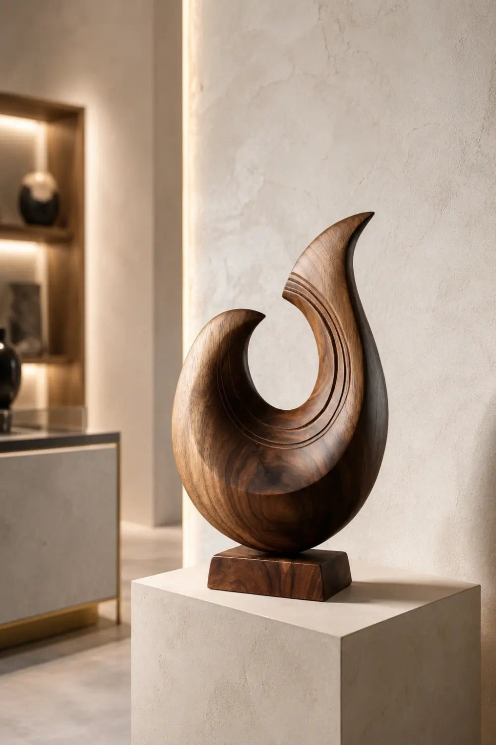 Abstract Wood Wave Sculpture | Carved Ocean Crest Decor
