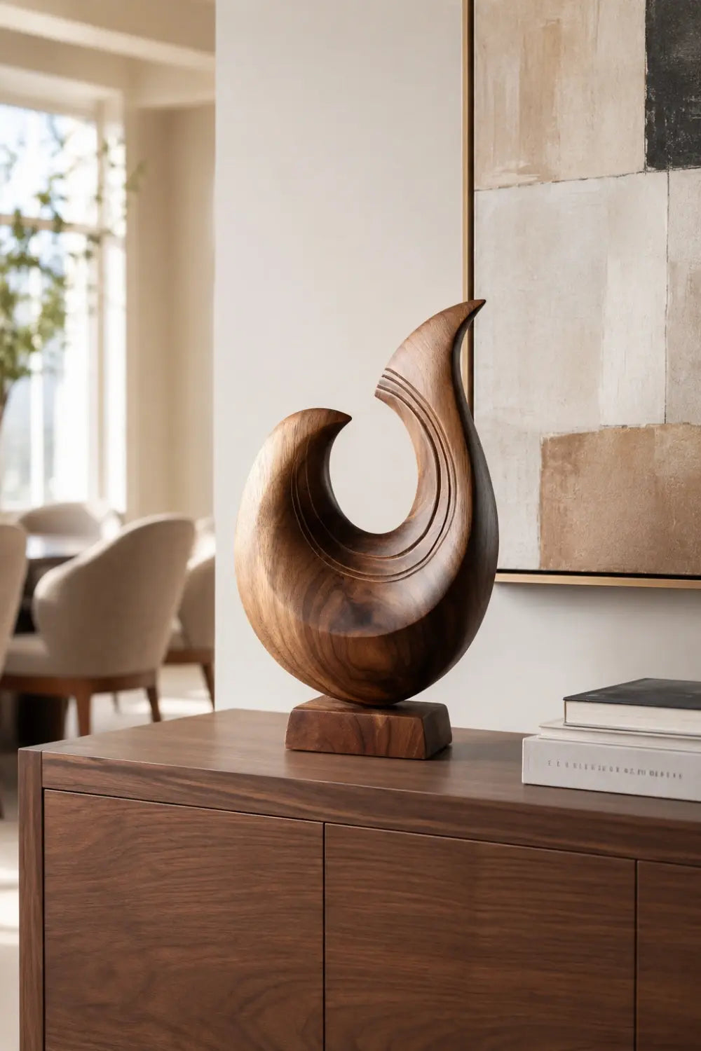 Abstract Wood Wave Sculpture | Carved Ocean Crest Decor