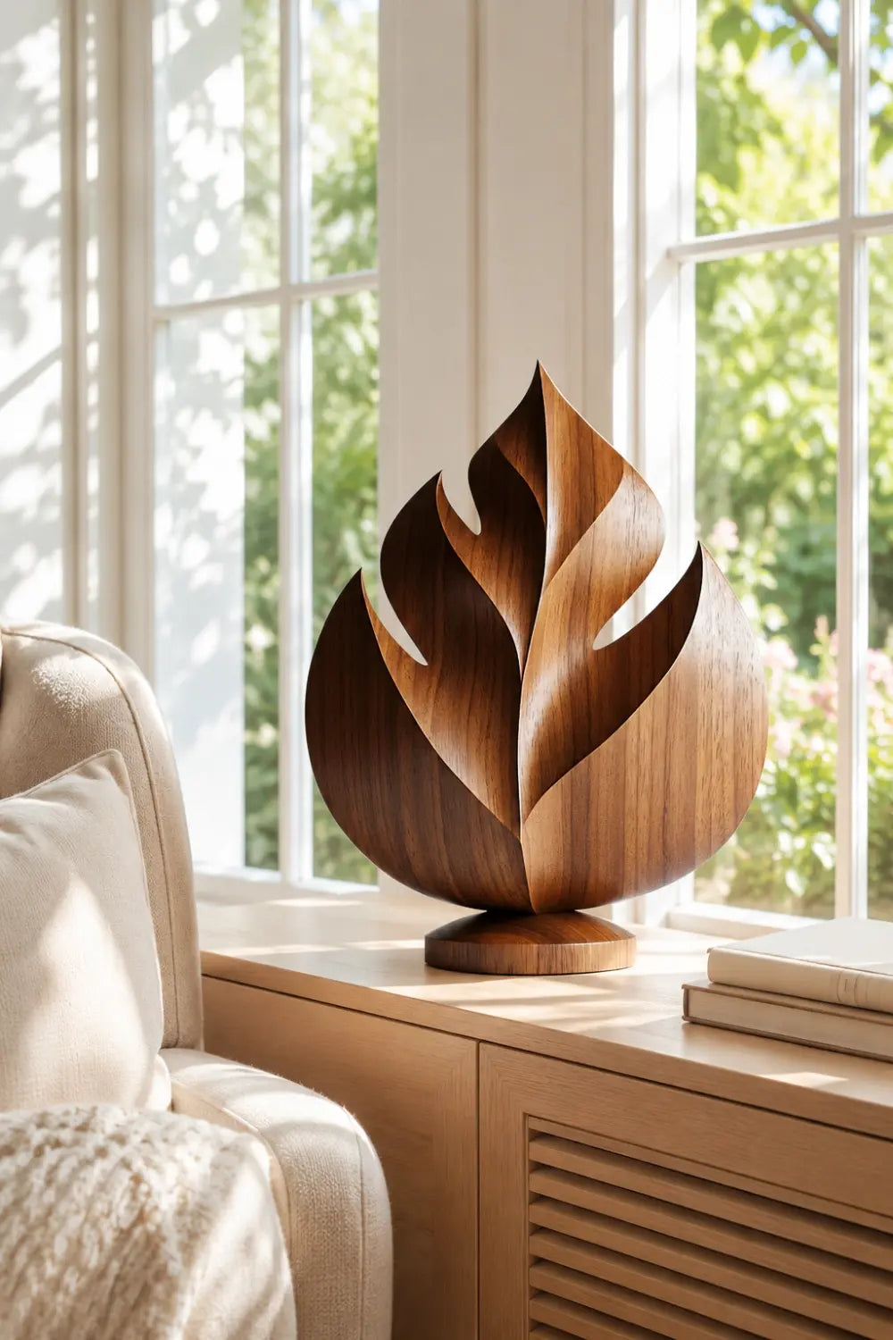 Carved Wood Tropical Leaf Sculpture | Abstract Botanical Home Decor