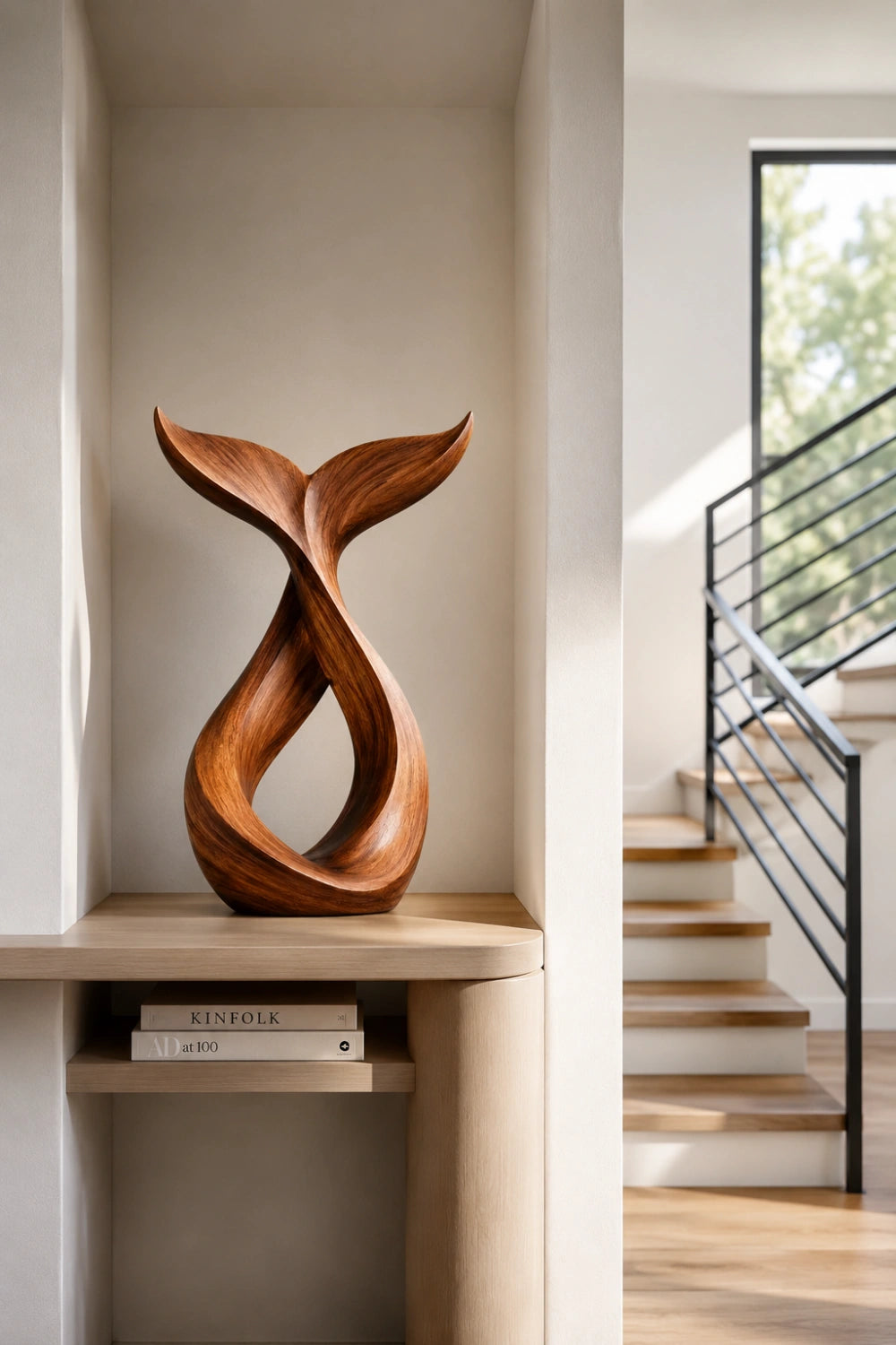 Carved Wood Whale Tail Sculpture | Coastal Nautical Statue | Ocean Gift Decor
