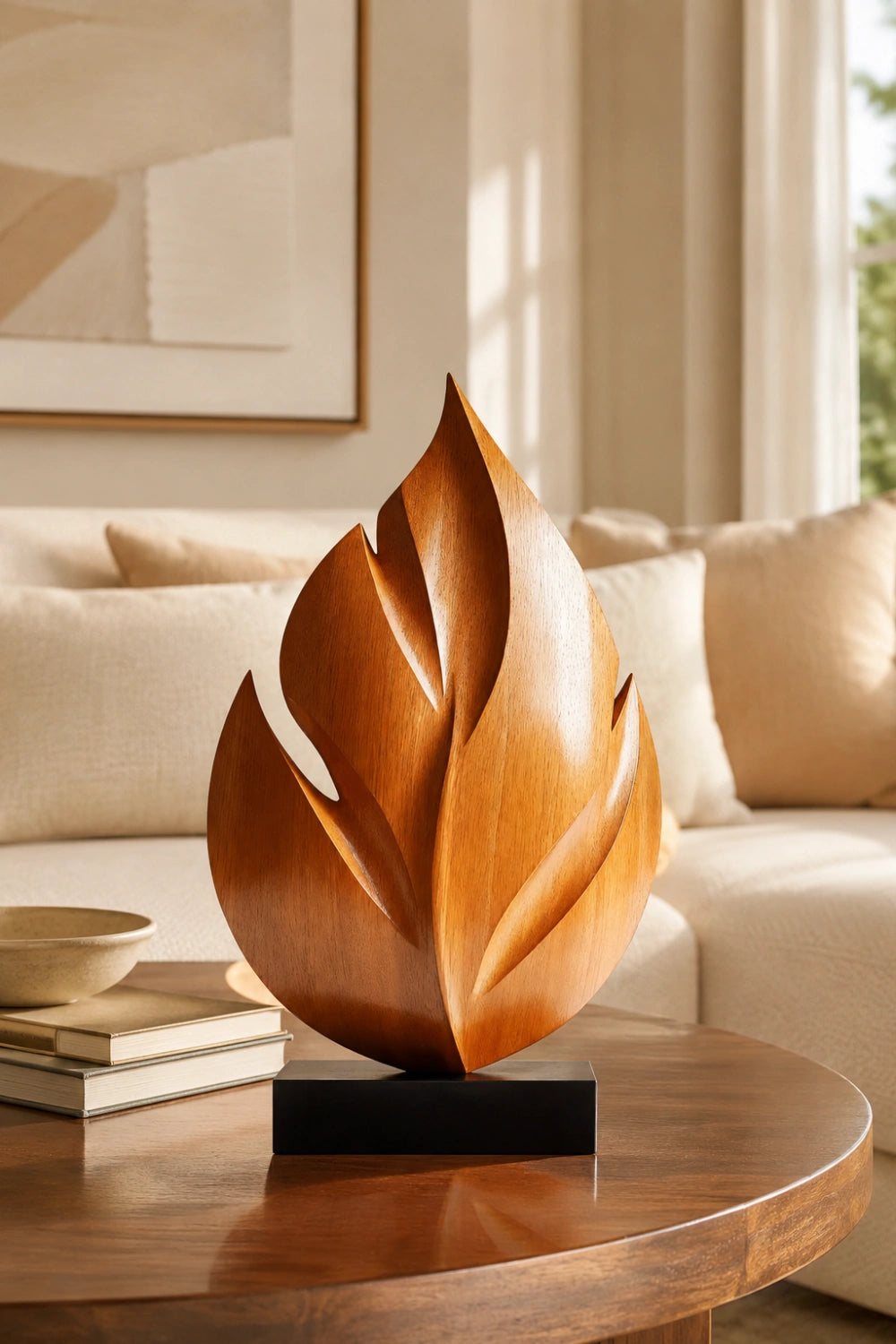 Carved Wood Leaf Sculpture | Organic Botanical Statue | Nature Art Gift