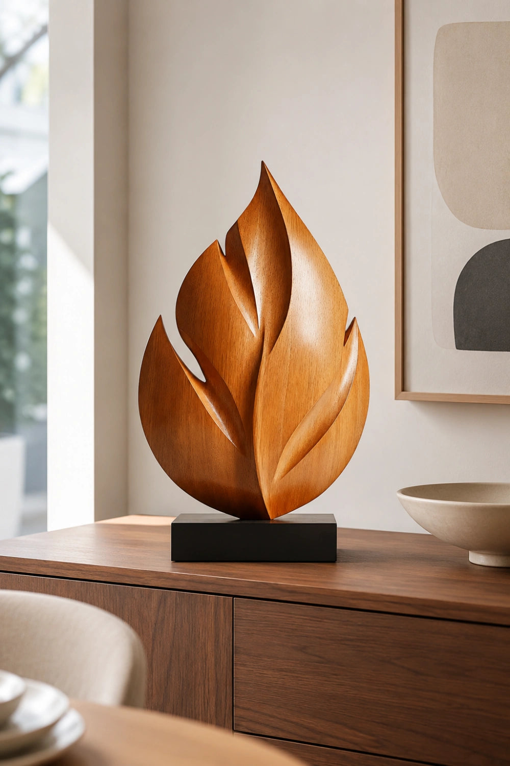 Carved Wood Leaf Sculpture | Organic Botanical Statue | Nature Art Gift