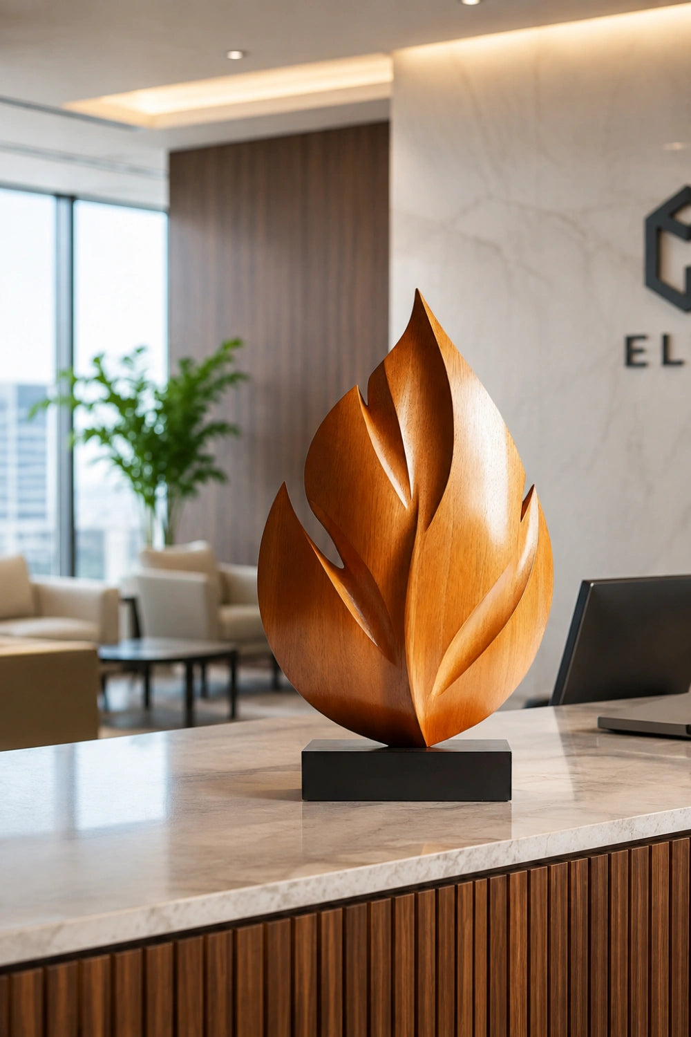Carved Wood Leaf Sculpture | Organic Botanical Statue | Nature Art Gift