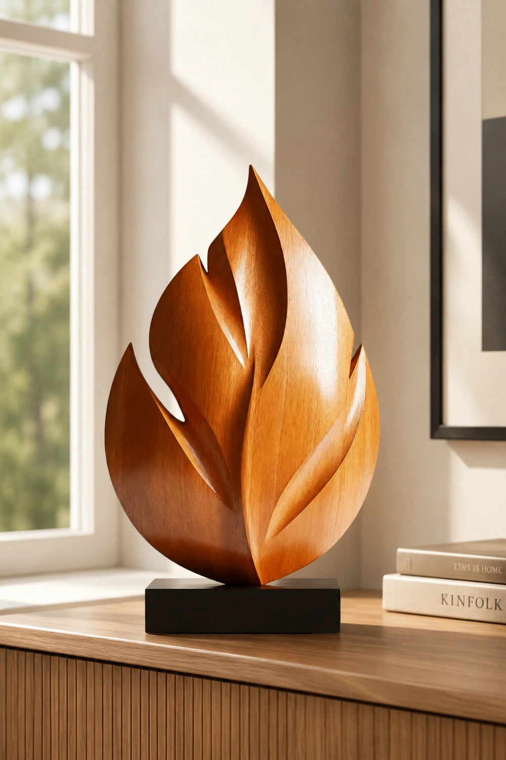 Carved Wood Leaf Sculpture | Organic Botanical Statue | Nature Art Gift
