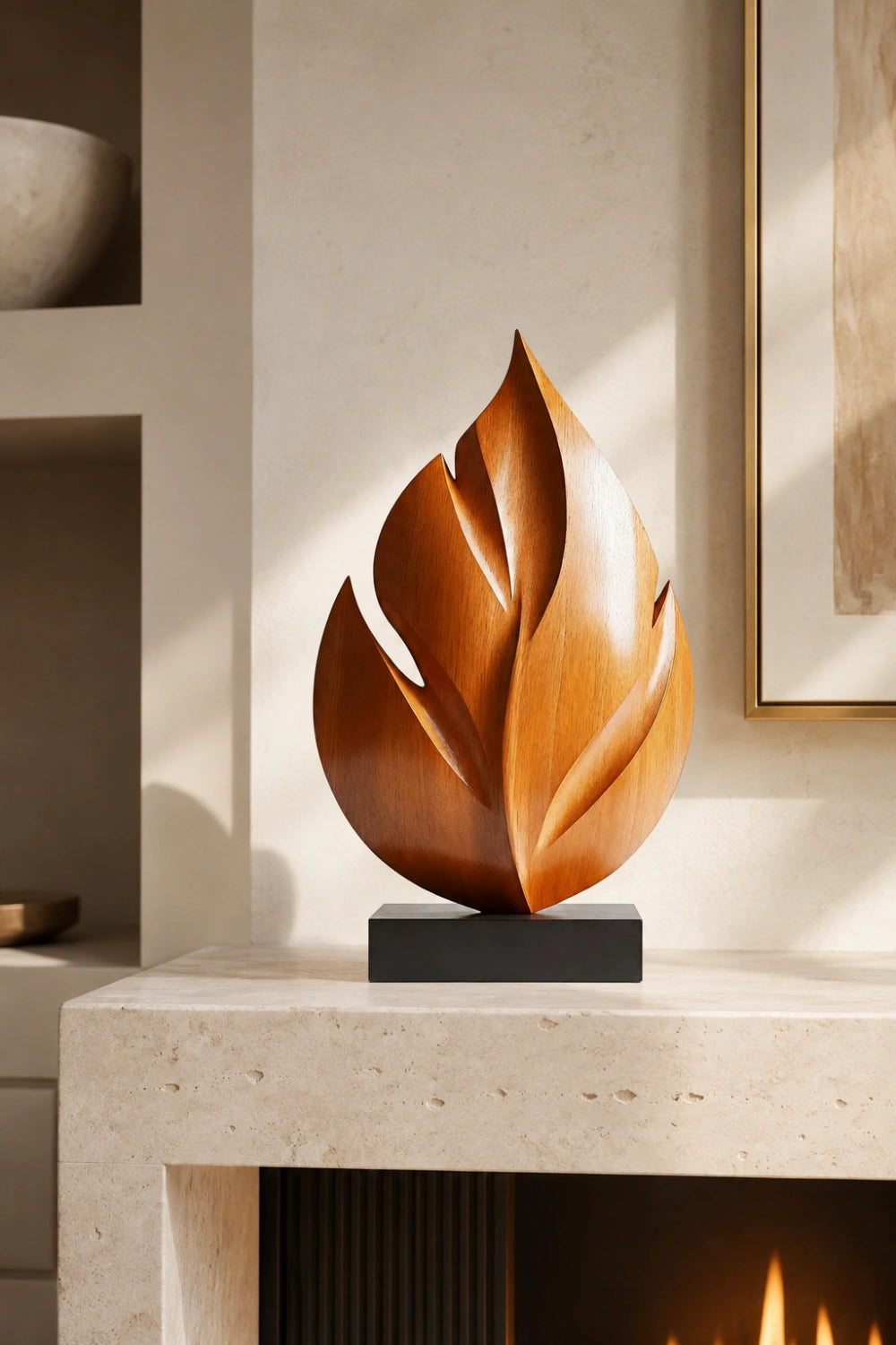 Carved Wood Leaf Sculpture | Organic Botanical Statue | Nature Art Gift