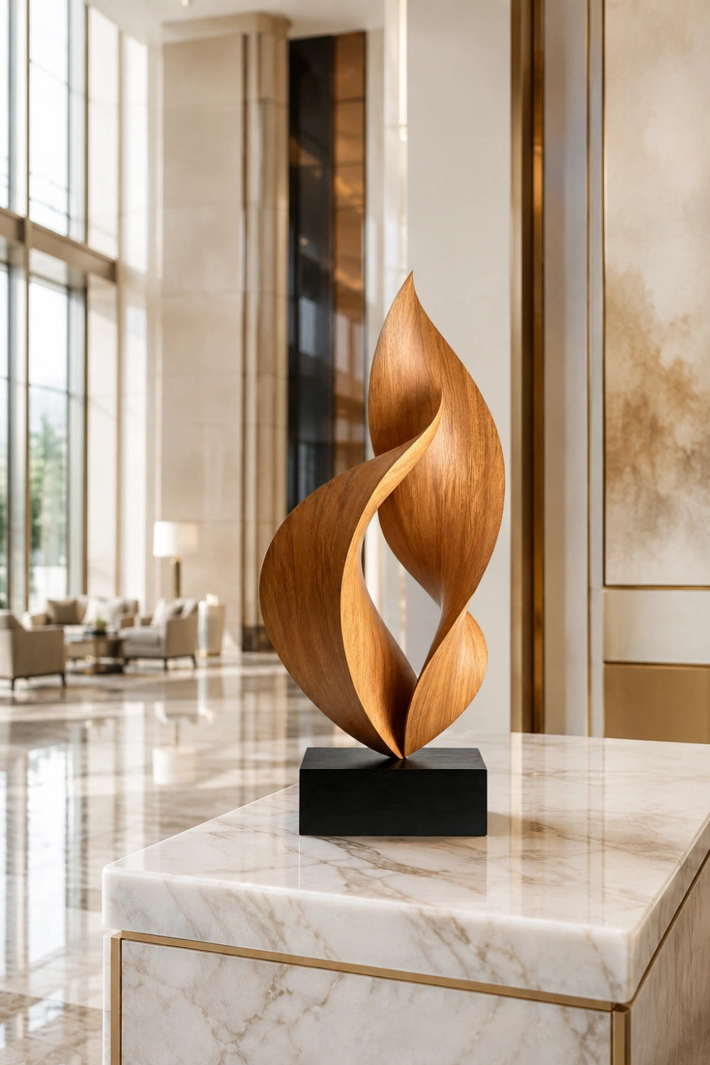 Twisted Flame Wood Sculpture | Abstract Ribbon Statue | Hearth Display Gift