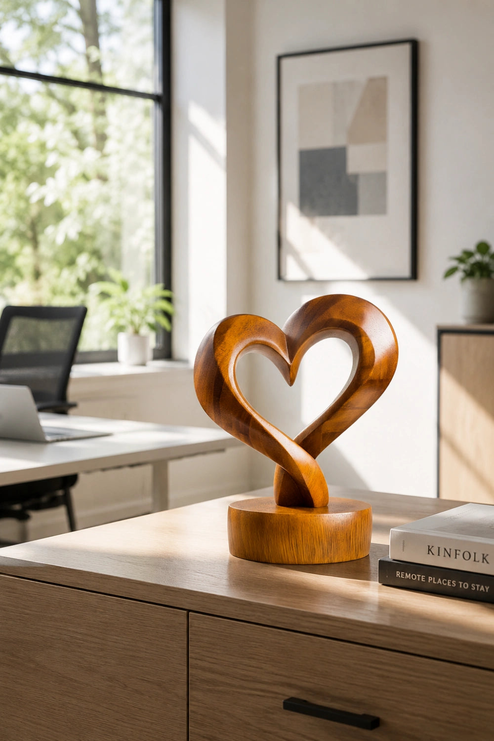 Carved Wood Heart Sculpture | Romantic Decoration Gift