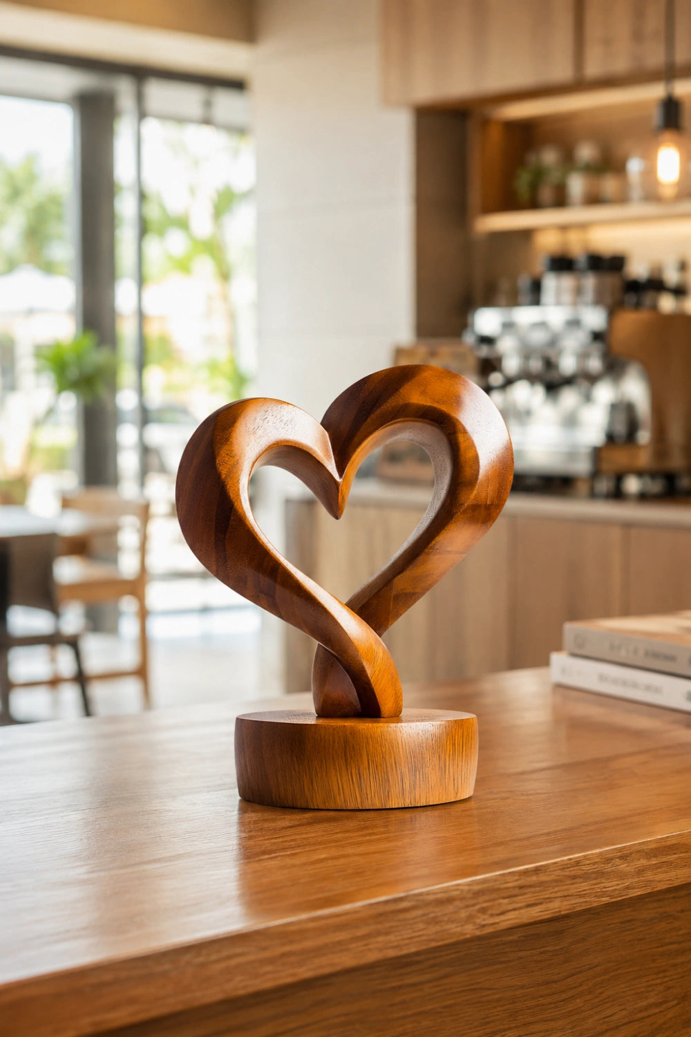 Carved Wood Heart Sculpture | Romantic Decoration Gift
