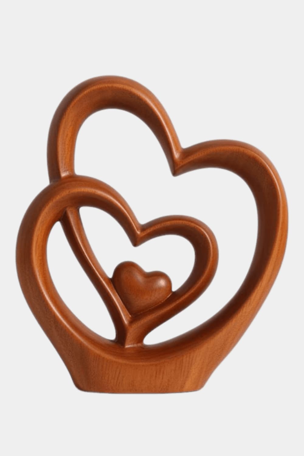 Carved Wood Triple Heart Statue | Love Decoration Gift