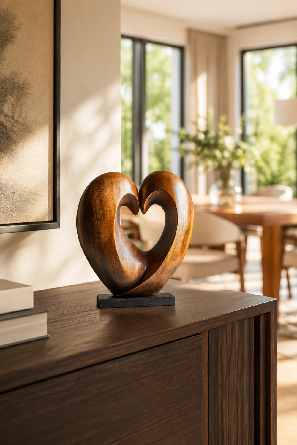 Wooden Heart Sculpture | Abstract Love Statue 5th Anniversary Gift