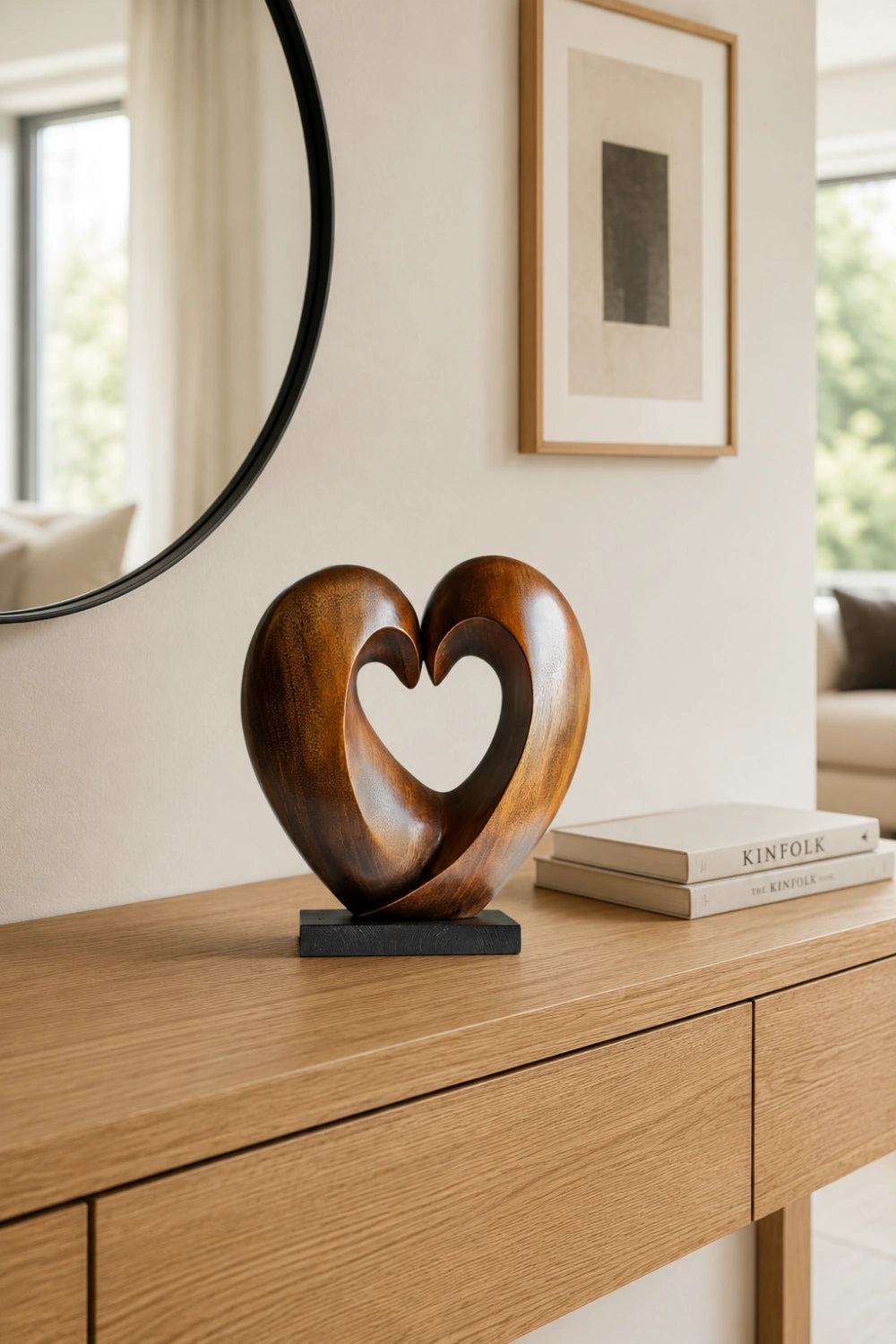 Wooden Heart Sculpture | Abstract Love Statue 5th Anniversary Gift