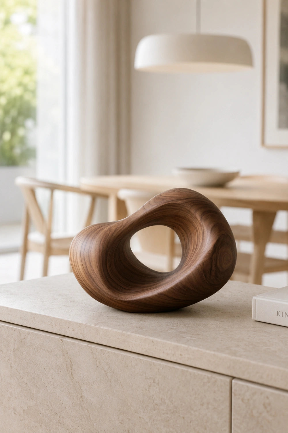 Organic Modern Wood Sculpture | Abstract Hollow Ring Decor