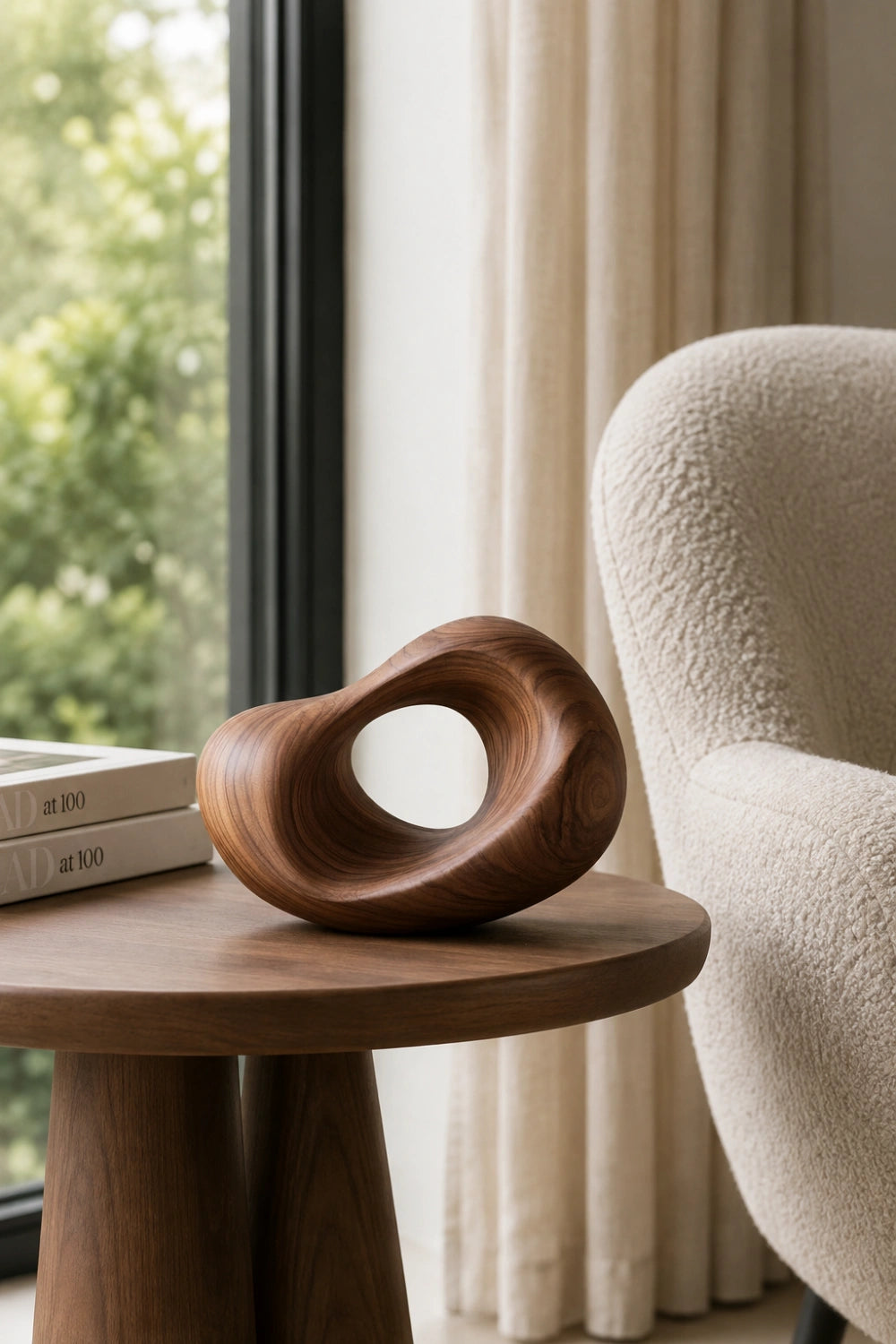 Organic Modern Wood Sculpture | Abstract Hollow Ring Decor