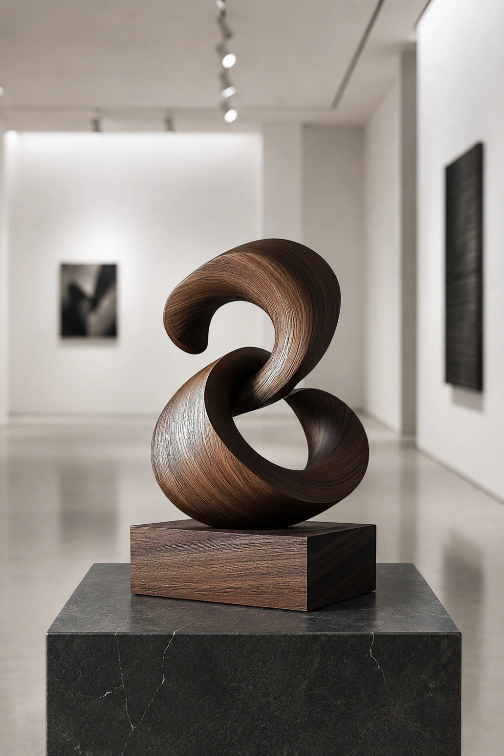 Interlocking Wood Sculpture | Dark Walnut Abstract Twist Art