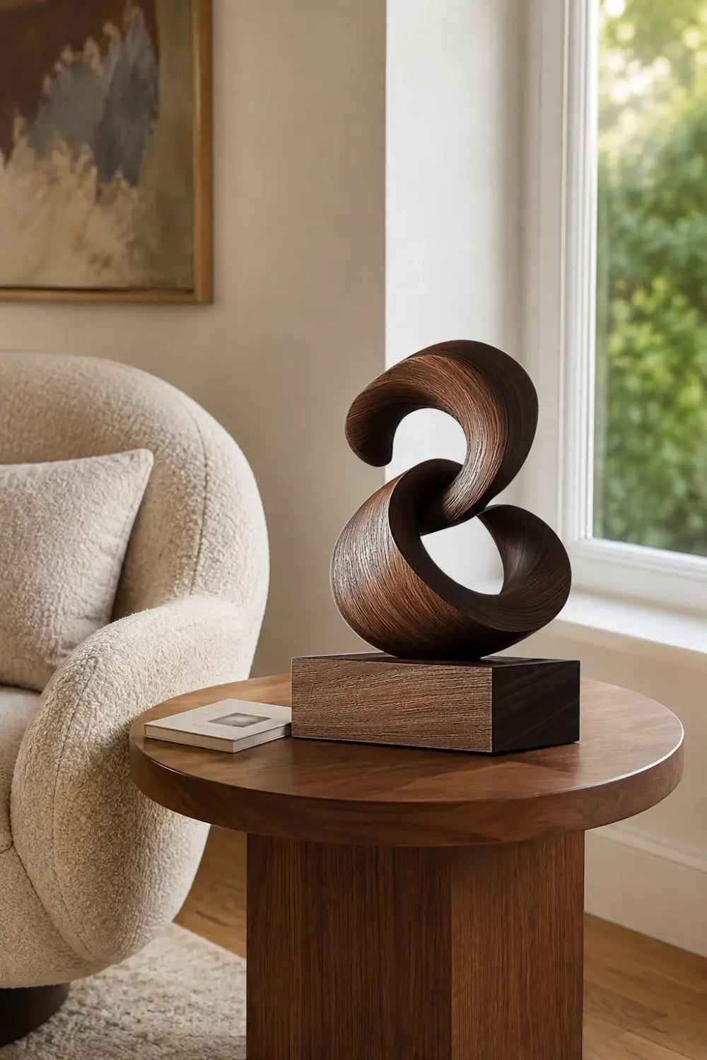 Interlocking Wood Sculpture | Dark Walnut Abstract Twist Art