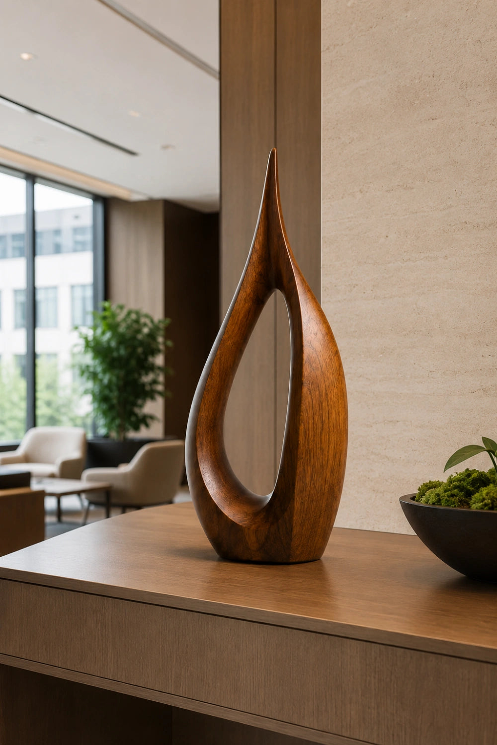 Hollow Teardrop Wood Sculpture | Organic Droplet Table Decor