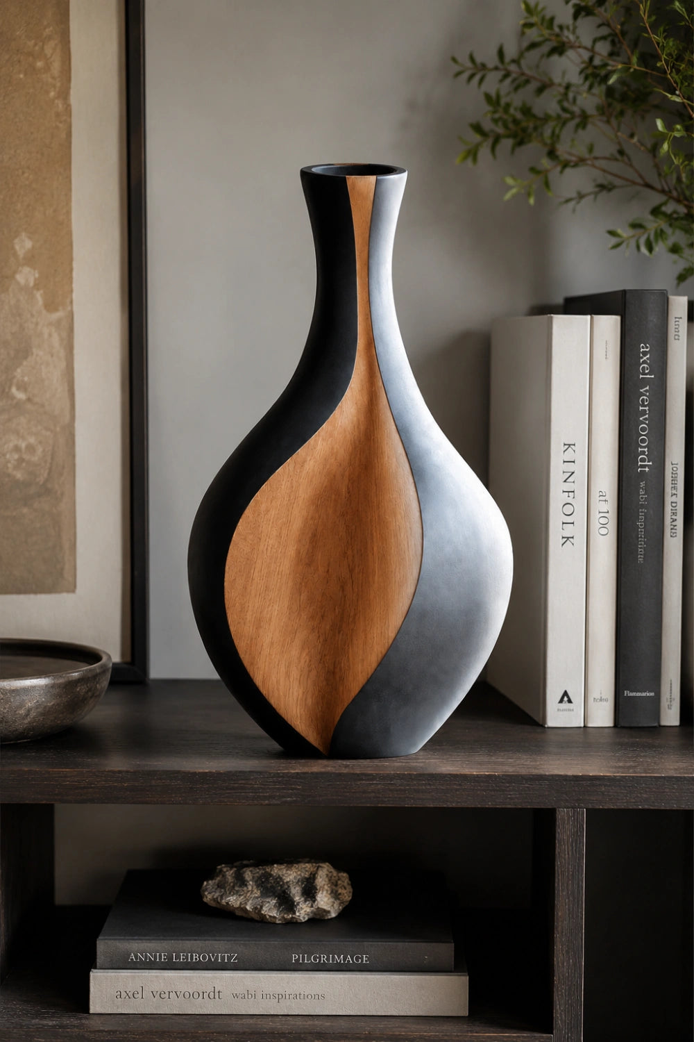 Duo-tone Sculptural Wood Vase | Minimalist Modern Vessel Unique Gift Idea