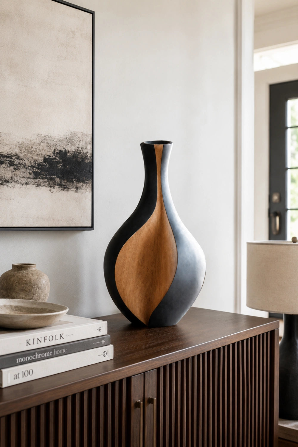 Duo-tone Sculptural Wood Vase | Minimalist Modern Vessel Unique Gift Idea