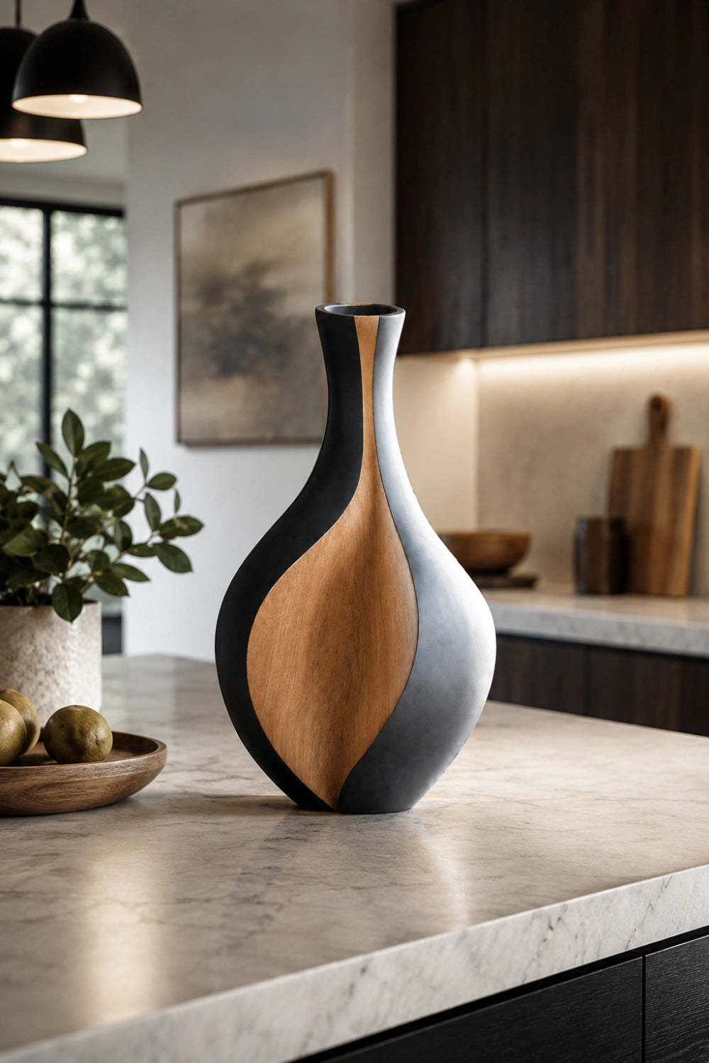 Duo-tone Sculptural Wood Vase | Minimalist Modern Vessel Unique Gift Idea