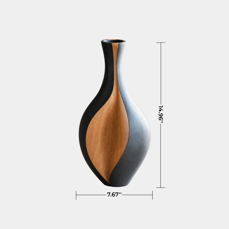 Duo-tone Sculptural Wood Vase | Minimalist Modern Vessel Unique Gift Idea