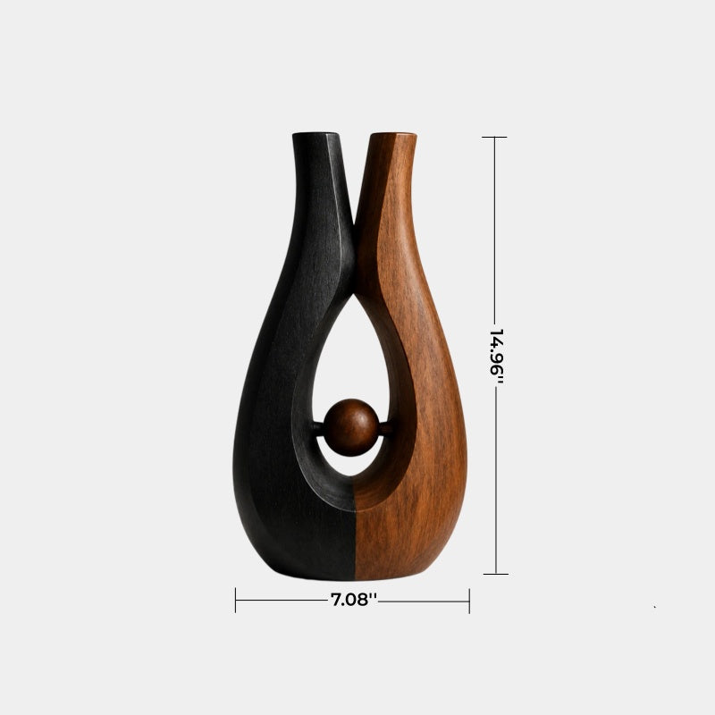 Biomorphic Interlocking Wood Vase | Abstract Two-Tone Sculpture | Unique Aesthetic Gift