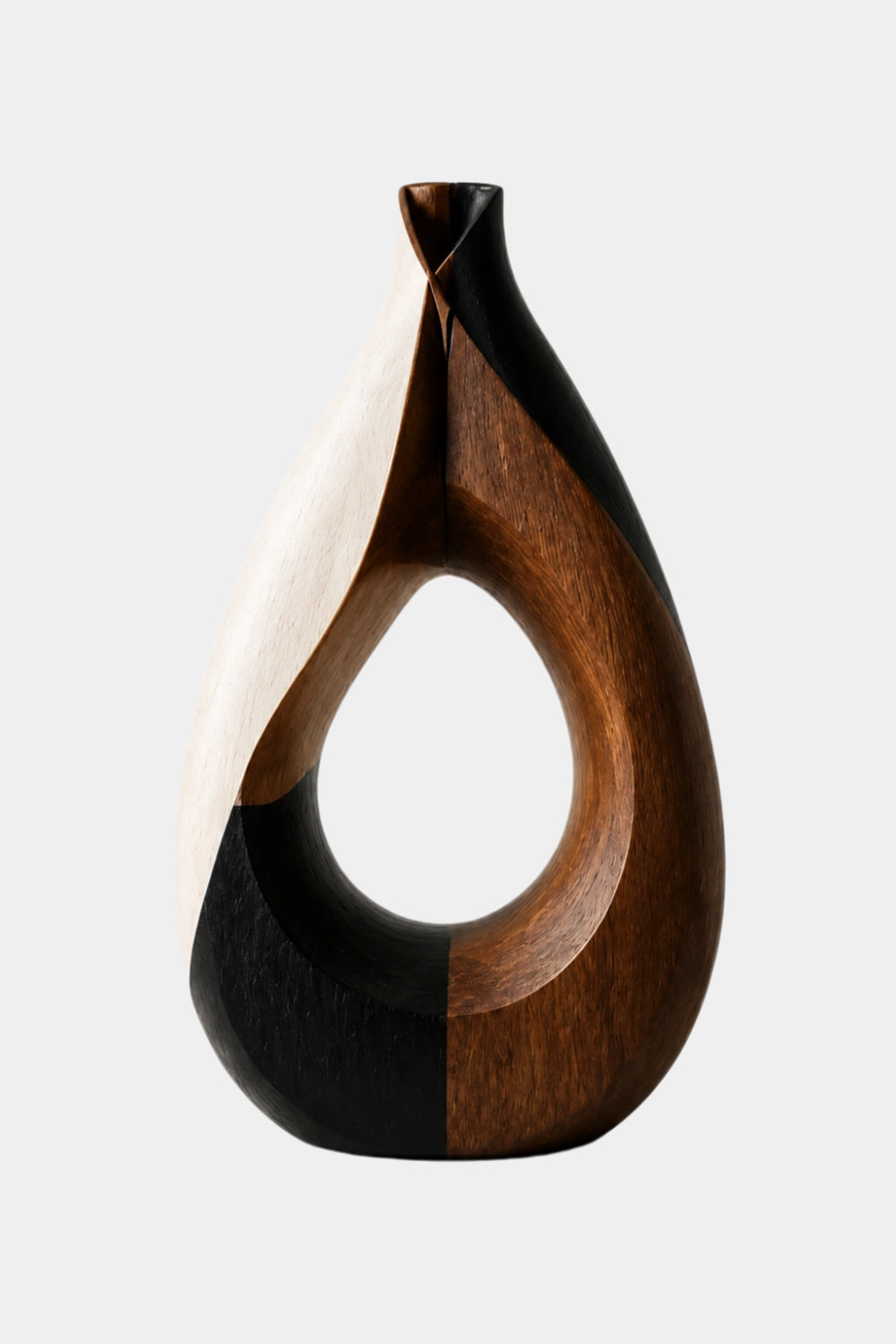 Mixed Wood Teardrop Vase | Sculptural Tri-Tone Vessel Unique Gift Idea