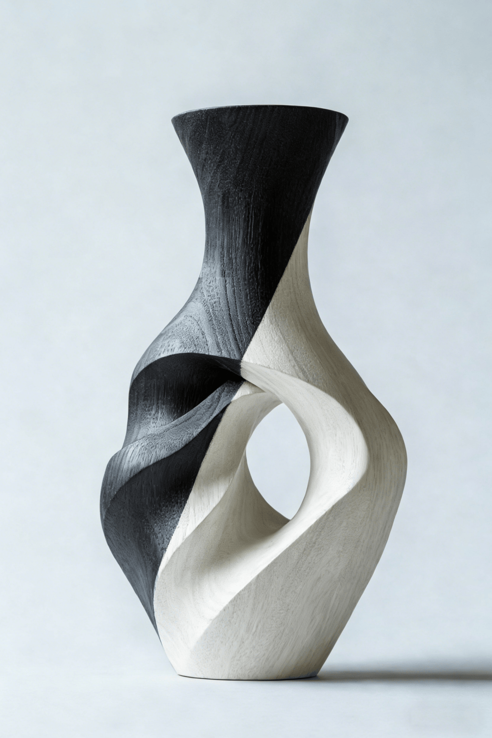 Abstract Wooden Vase Sculpture Handcrafted Modern Sculptural Home Décor