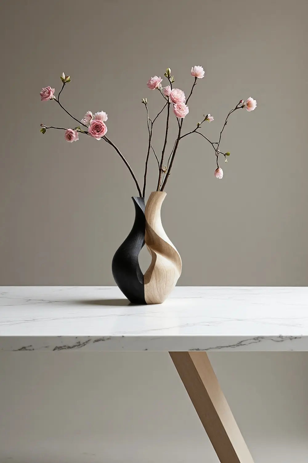 Handcrafted Wooden Vase Sculpture Modern Abstract Wood Art Home Decor