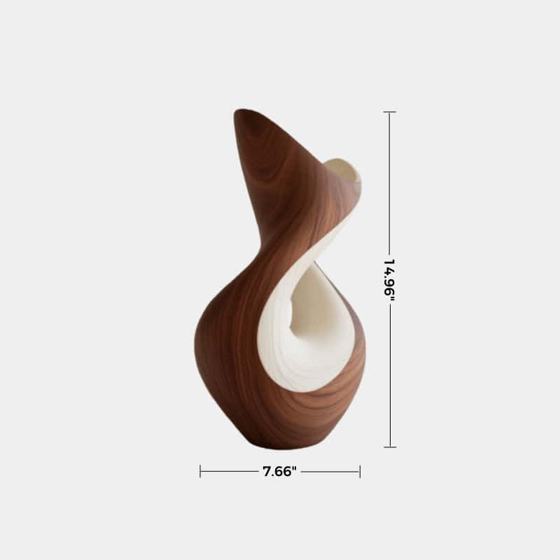 Modern Wooden Vase Sculpture Handcrafted Abstract Wood Home Decor Art